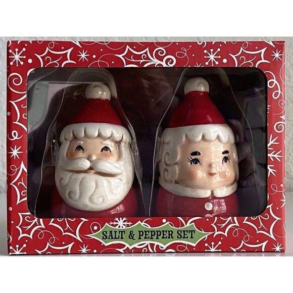 Santa And Mrs Claus Shakers 3" Salt Pepper Winter Christmas Johanna Parker NEW - Picture 1 of 9